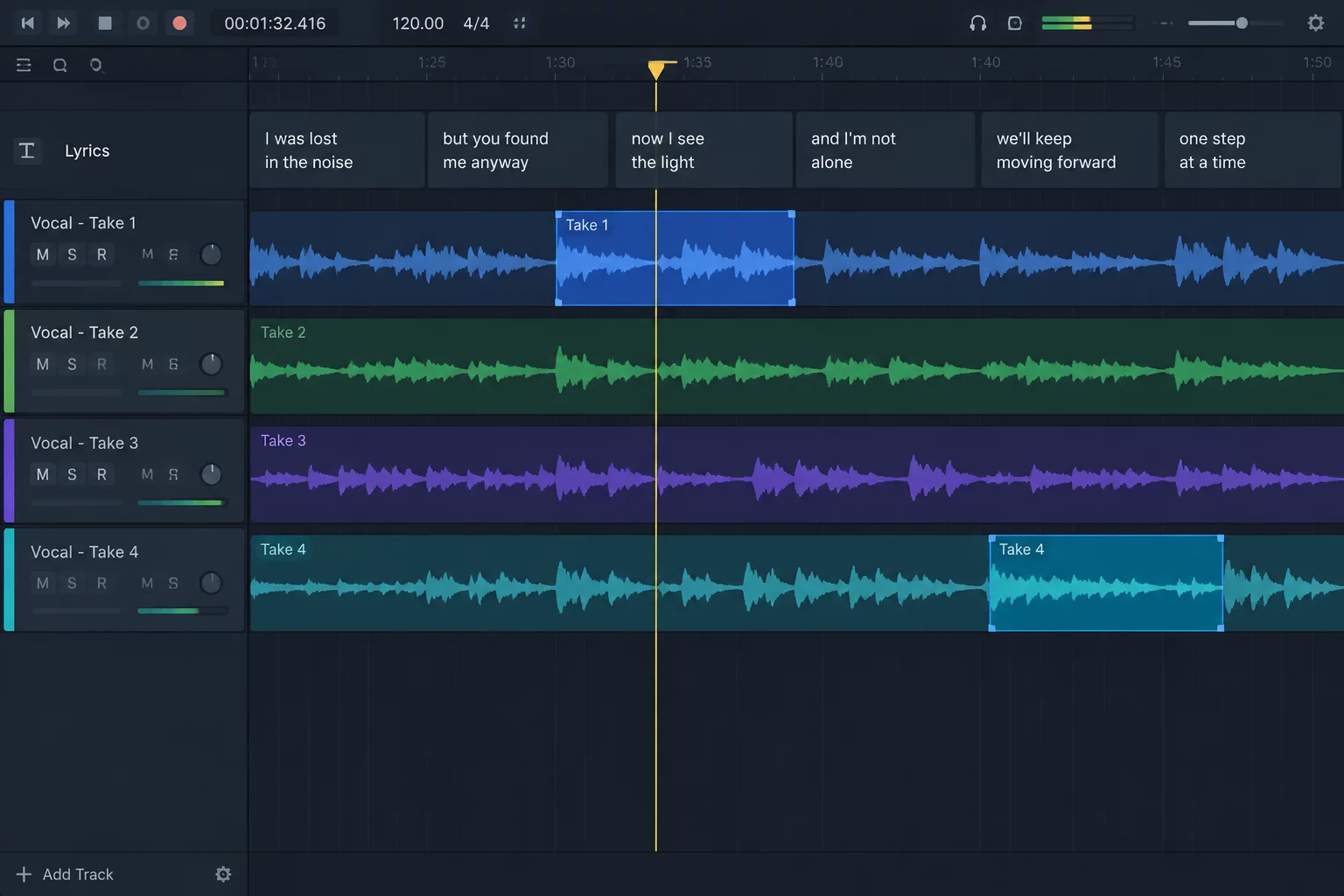 LyricsRunnerVST Lyric Sync Comping Timeline Editor